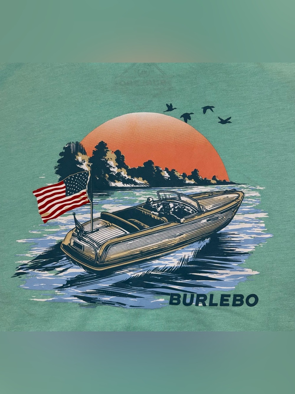Burlebo Ski Boat Short Sleeve Tee Mens XL Green *LIKE NEW*